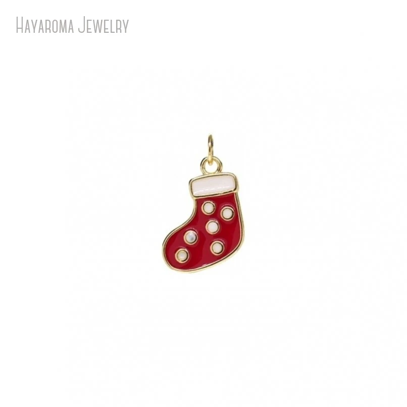

2Pcs Copper Enamel Gold Color Pendant Metal Red White Stocking Wholesale Christmas Jewelry Charms PM50337