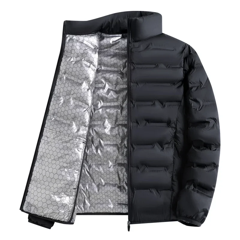 Graphene Self-heating Down Jacket Man Solid Windproof Pleated Padded Jackets Man Stand Collar Classical Warm Winter Parkas Male