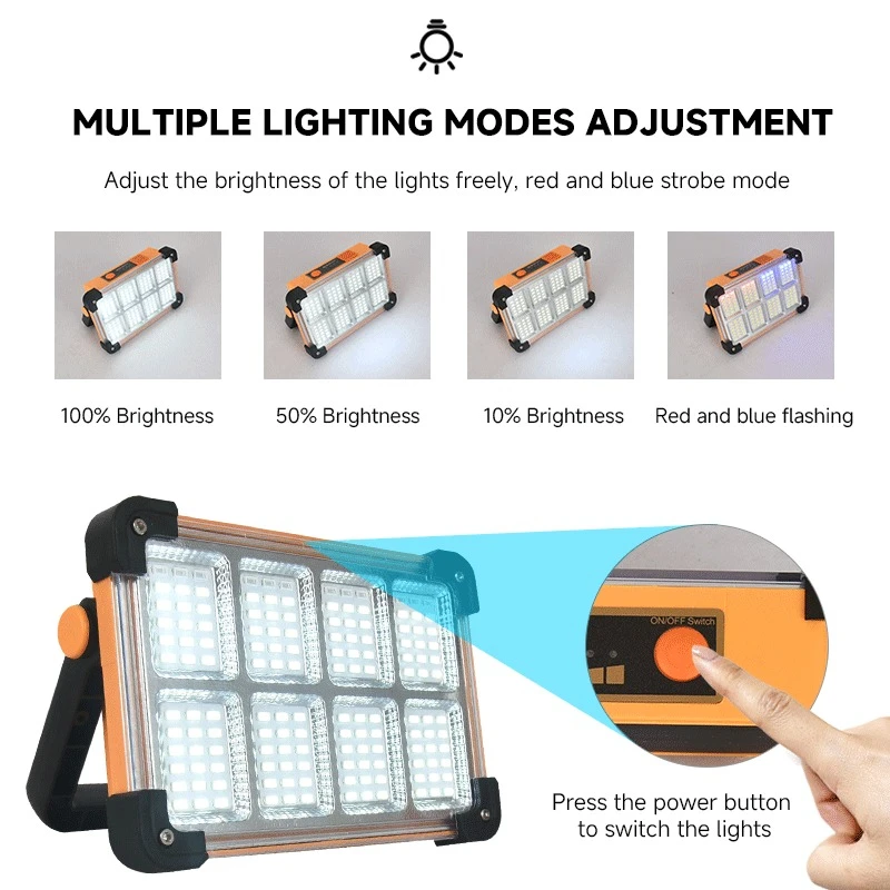 144LED Solar Emergency Lamp 100W Bright Floodlight 3600mAh USB Rechargeable Portable Camping Lantern 4-speed Dimmable Work Light