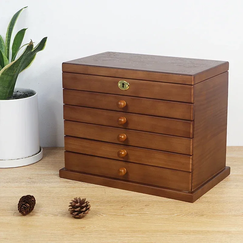 YB-cajón de madera de pino para joyería, organizador de estilo chino, caja grande de alta capacidad, lujosa, sólida, para collar y pendientes