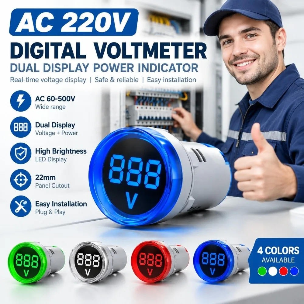 LED Digital Display Voltmeter AC Large Screen Power Signal Lamp Dual Display Frequency Hertz Panel Voltmeter For Electricians