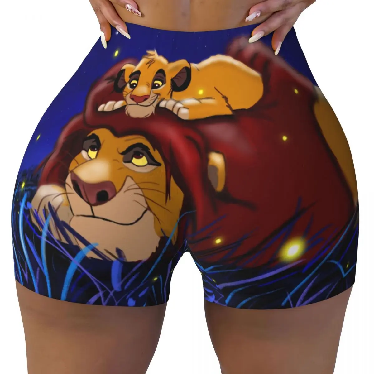 Custom The Lion King Simba And Mufasa Workout Yoga Shorts Neon Colors Hakuna Matata Movie Gym Athletic Volleyball Biker Shorts