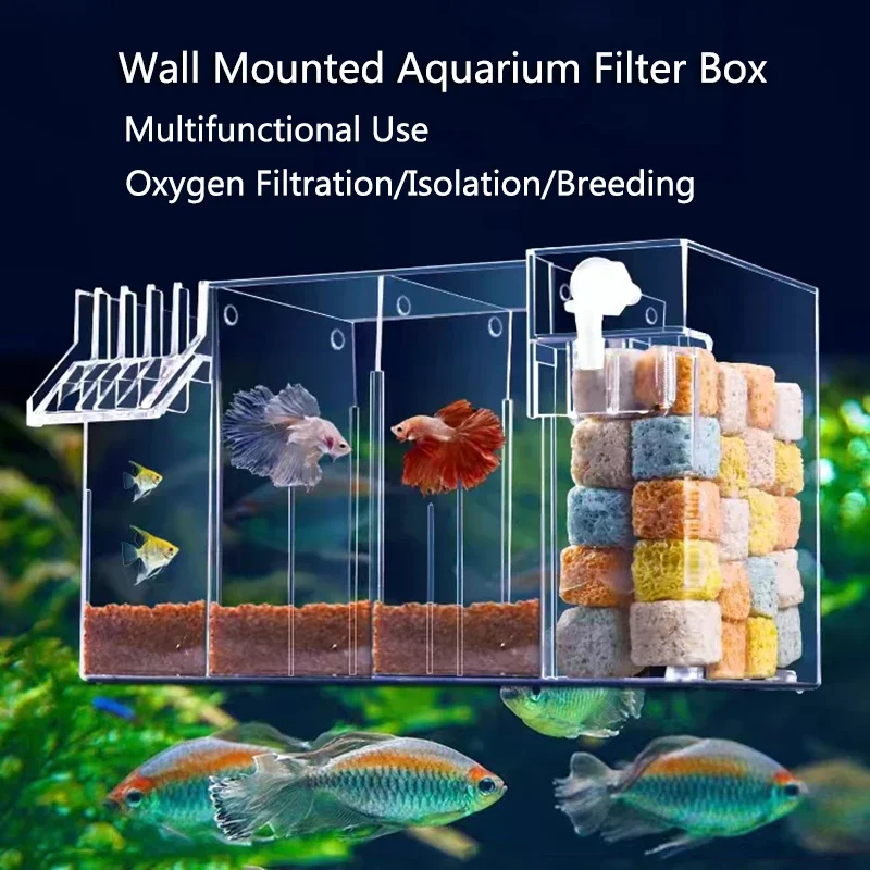 

Fish Tank 4-in-1 External Filter Box Acrylic Silent Dry and Wet Separation Water Circulation Wall Mounted Aquarium Drip Overflow