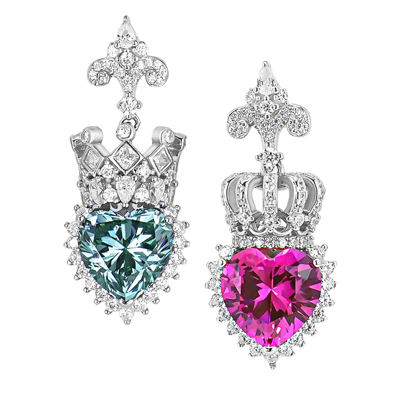 Niche Light Luxury Versatile Crown AB Love 925 Pure Silver Earrings with High Carbon Diamond Charm, Versatile for Girls