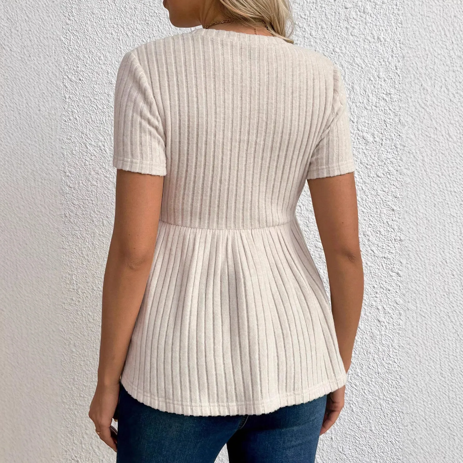 2026 European and American Style Best-Selling Maternity Short-Sleeve Knitted T-Shirt Round Neck Pullover Top for Pregnancy Women