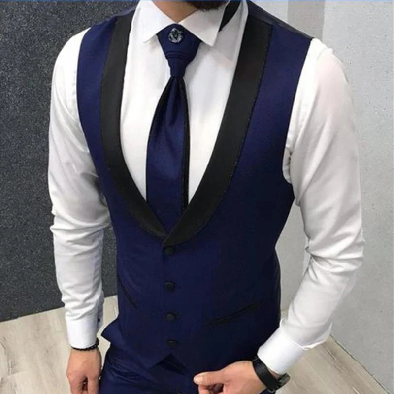 

Men Suit Vests for Wedding Tuxedo Slim fit One piece Formal Waistcoat Coat Navy Blue