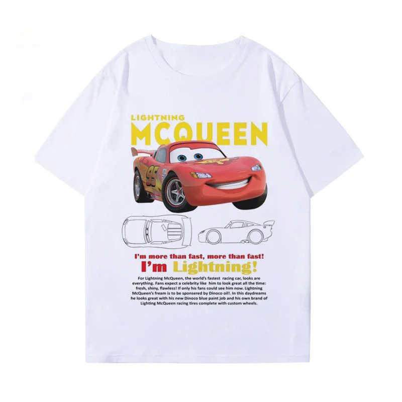 تي شيرت Racing Flash McQueen بأكمام قصيرة للرجال والنساء والأطفال من القطن الصيفي يناسب جميع الملابس