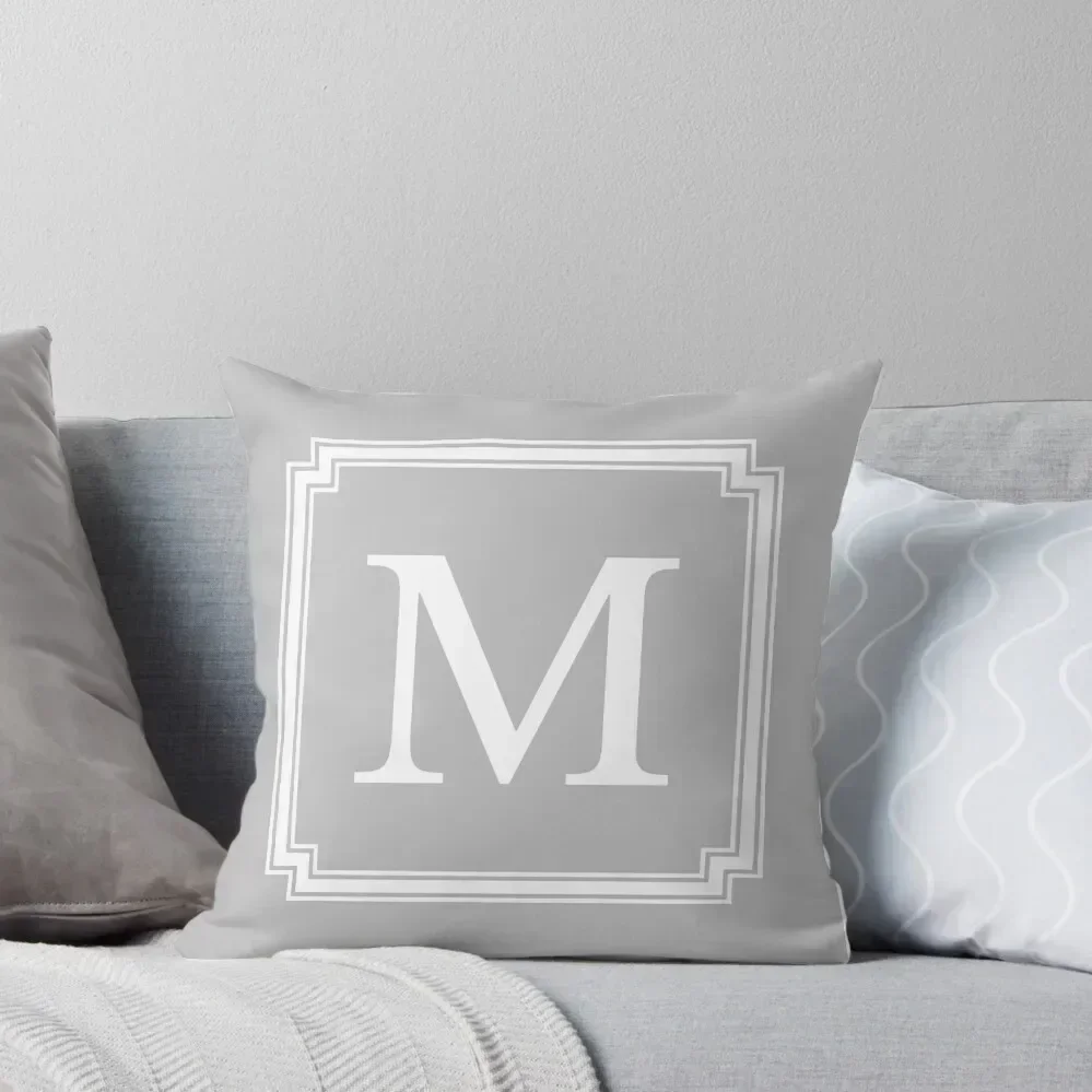 

Silver Gray Classy And Elegant Monogram M Throw Pillow Luxury Pillow Case Marble Cushion Cover Cushion Child pillow