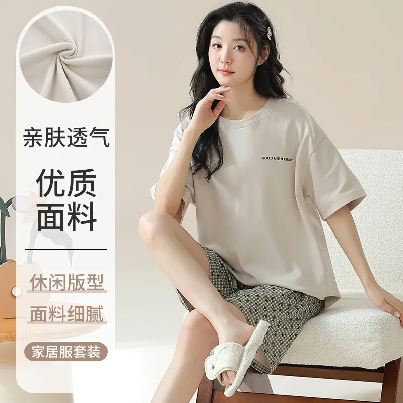 

Японский летний новый женский пижамный комплект, хлопковые штаны с короткими рукавами, комплект из двух предметов для домашней одежды, пижамы для молодых девушек, Mujer