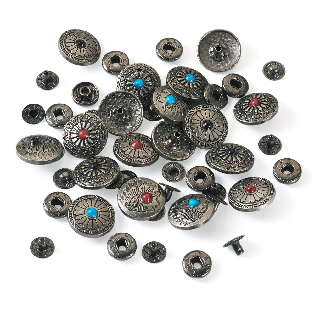 

18 Sets Retro Antique Color Metal Snap Button Garment HandBag Decorative Fix Button Handmade DIY Tailoring Design Accessories