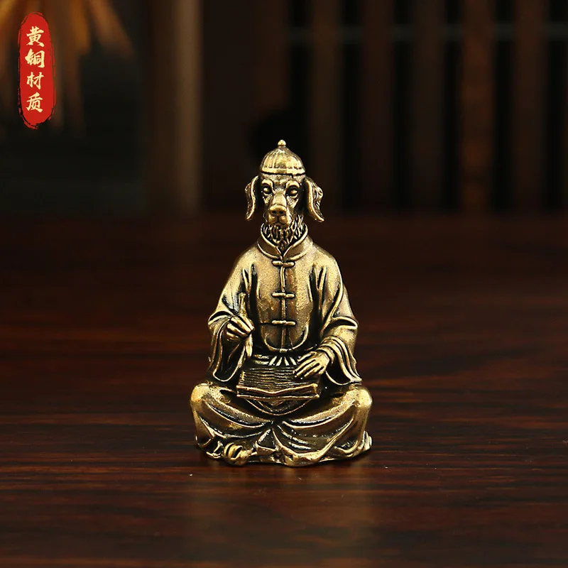 Boss Brass Dog Shopkeeper Retro Antique Decorative Ornament for Micro-Landscape Table Decoration Tea Pet Zodiac Br