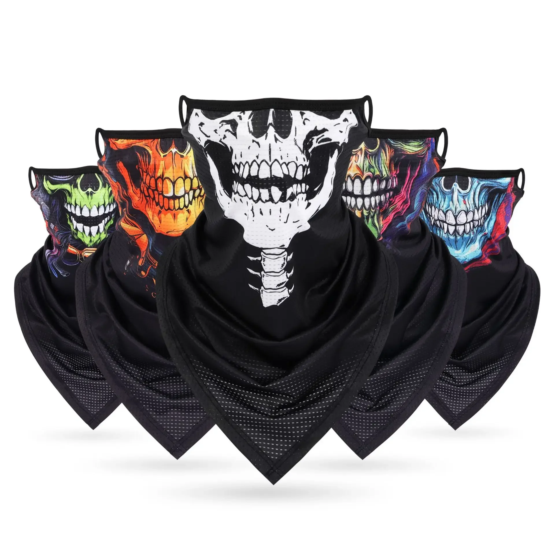 

Multi-function Motorcycle Rider Skull Mask Earloops Face Cover Cycling Men Women Neck Warmer Triangle Scarf Breathable Quick-dry