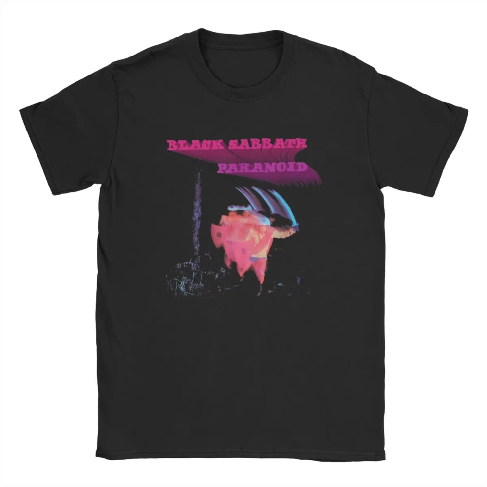 Men T-Shirts Black Official Paranoid Motion Trail Sabbathes Cotton Tee Short Sleeve British Rock Band T Shirt Crew Neck Clothing