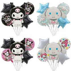 Juego de globos de película de aluminio para niños, decoración de fiesta de cumpleaños, arreglo lindo de dibujos animados, Sanrios, Kuromi, Cinnamorolls, 5 piezas por juego