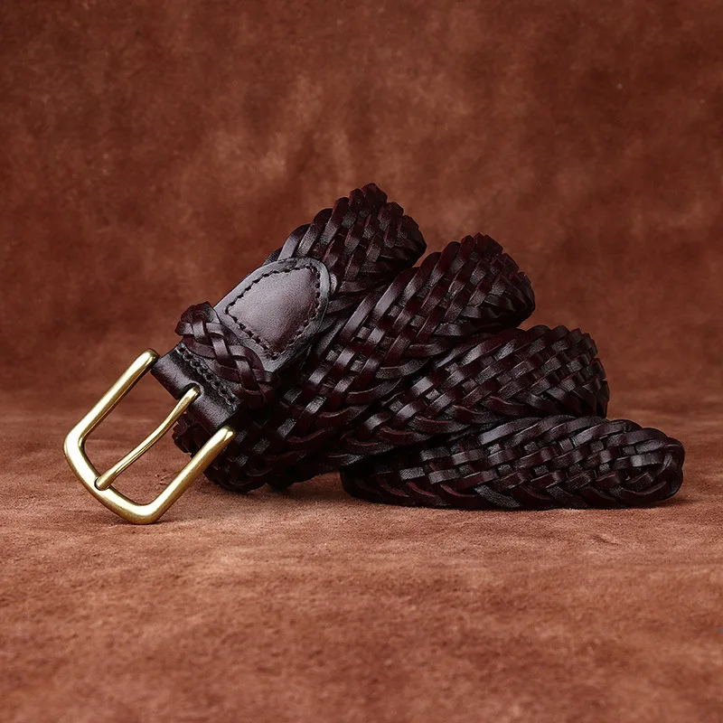 Pure Hand-woven Belt Women's Genuine Leather First Layer Cowhide Braided Belt Couple Casual Versatile Personalized Trouser B
