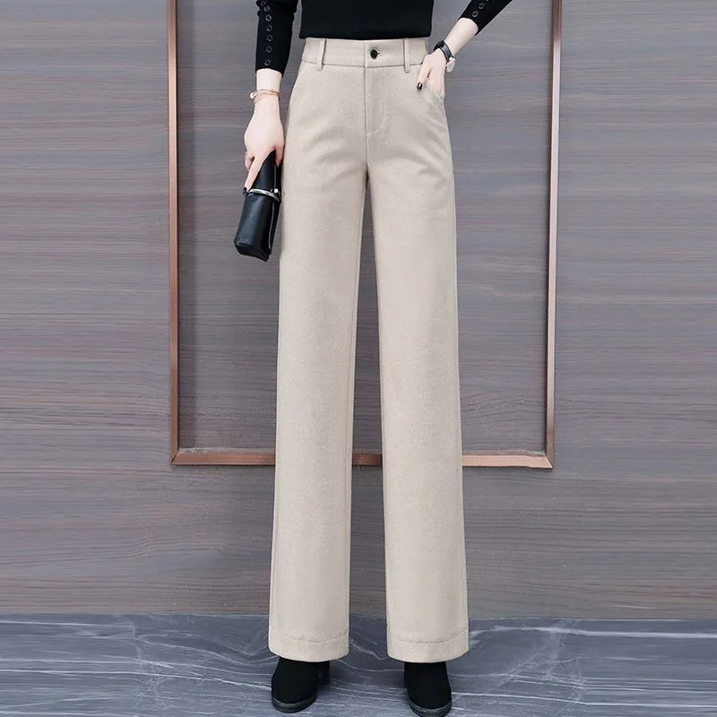 

Шерстяные широкие брюки женские осенне-зимние узкие прямые брюки с высокой талией драпированные повседневные брюки