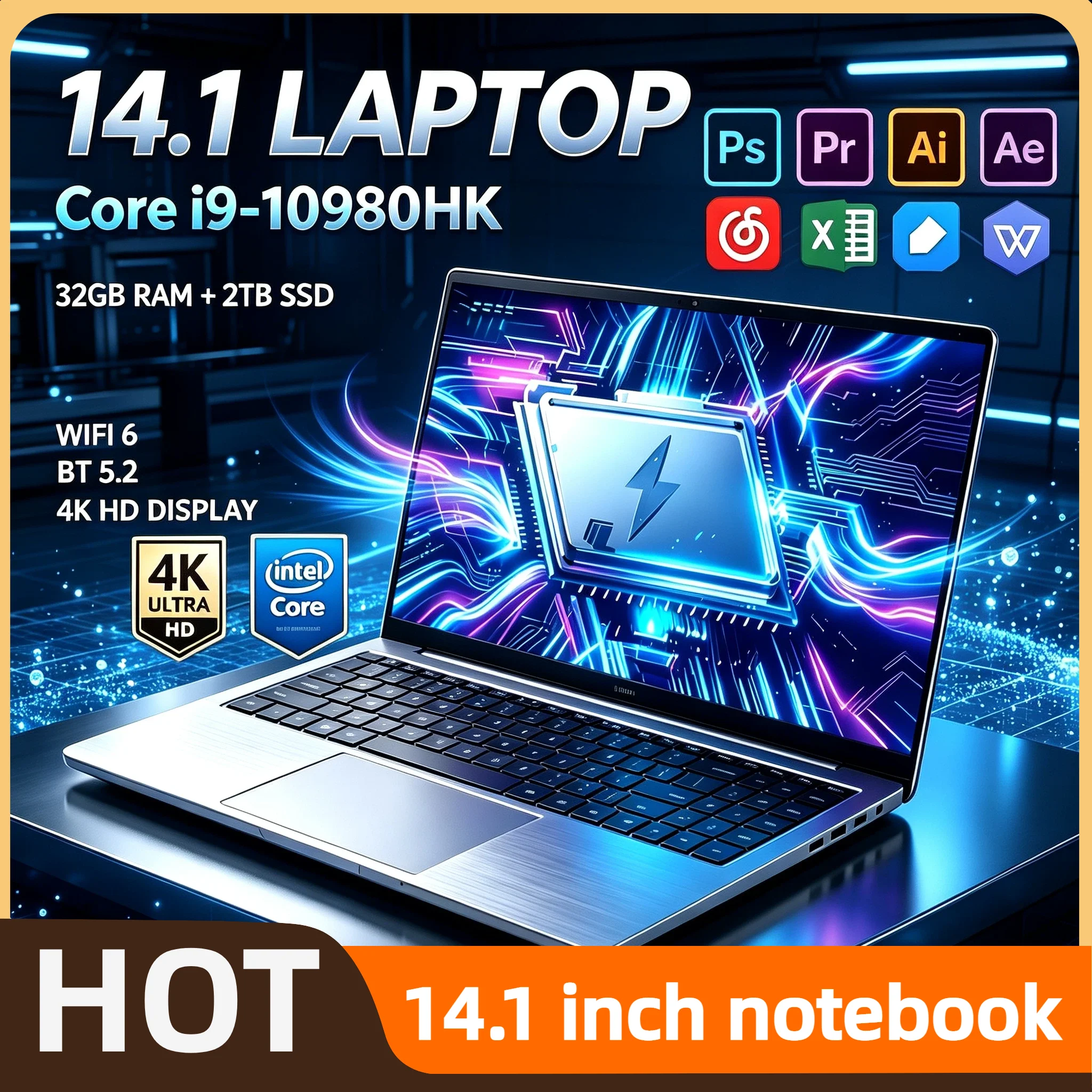 Intel Core i9 10980HK 14.1 Inch Pro Laptop 8C 16T 2.4 5.3GHz 16MB 45W 32GB RAM 2TB M.2 SSD Gaming Notebook Office Fast New Ultra