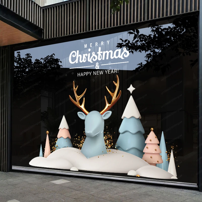 

Рождественские праздничные наклейки на окна, статические наклейки на стеклянные дверные наклейки с Санта-Клаусом, украшение для ювелирного магазина, сцена, атмосфера