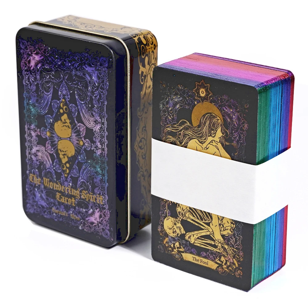 10,3 * 6 cm Wandering Spirit Tarot Deck in blikken doos met gids voor beginners Limited Edition met vergulde randen