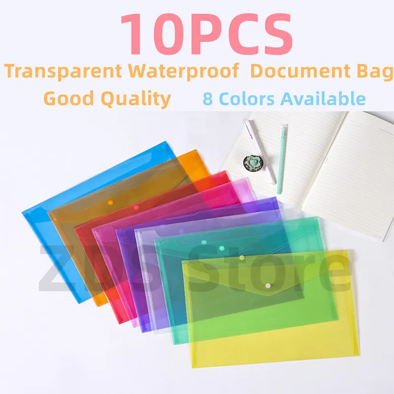 A4 10Pcs Plastic Knop Bestandsmap Student Test Papier Opslag Pouch Voor Documenten Organisator