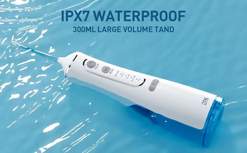ZPN Water Flosser for Teeth Cleaning and Flossing with 5 Replaceable Jet Tips, IPX7 Waterproof Water Flosser Portable and Rechar
