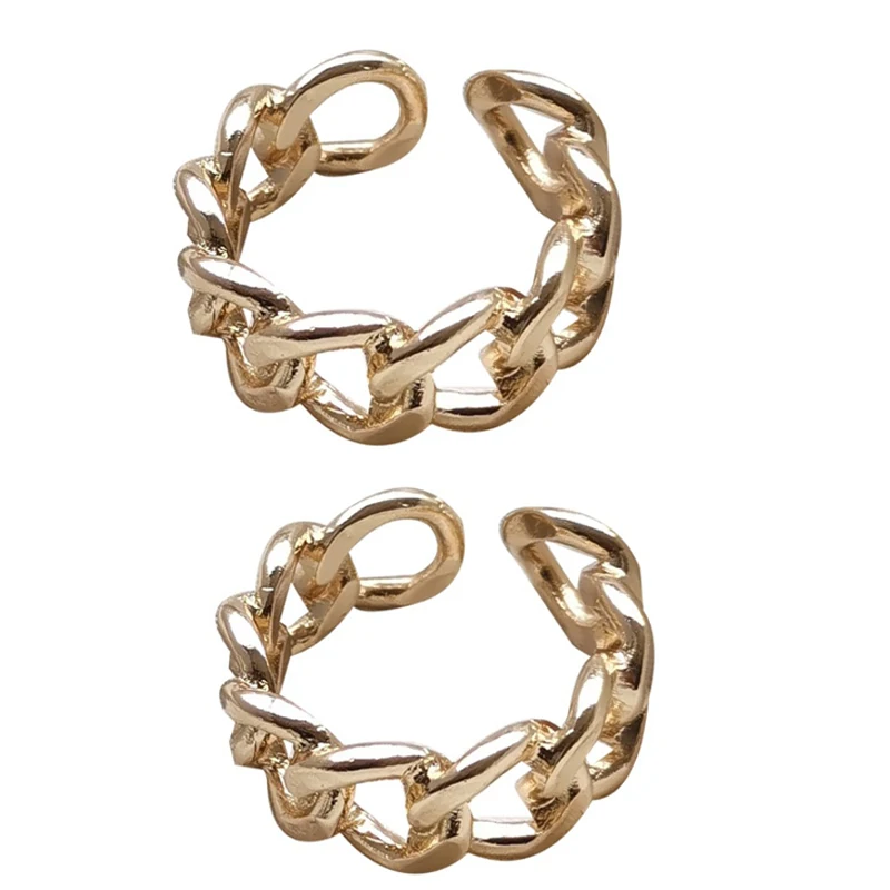 SALONGFANG  Chain Ring Simple Hollowed Out Fashion Niche Opening Texture Finger Hollow Chain Geometric Party Jewelry Gifts