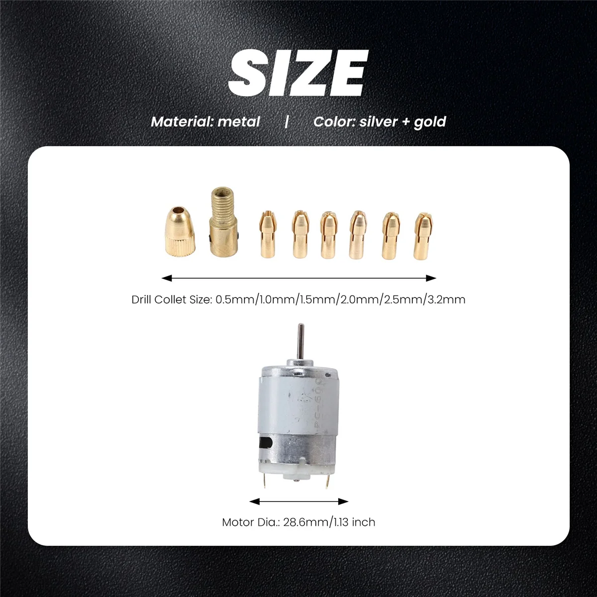 

ABFW 1Pc Dc 12V 500Ma Mirco Motor With 6Pcs 0.5-3.2Mm Drill Collet Electric Pcb Tool Set