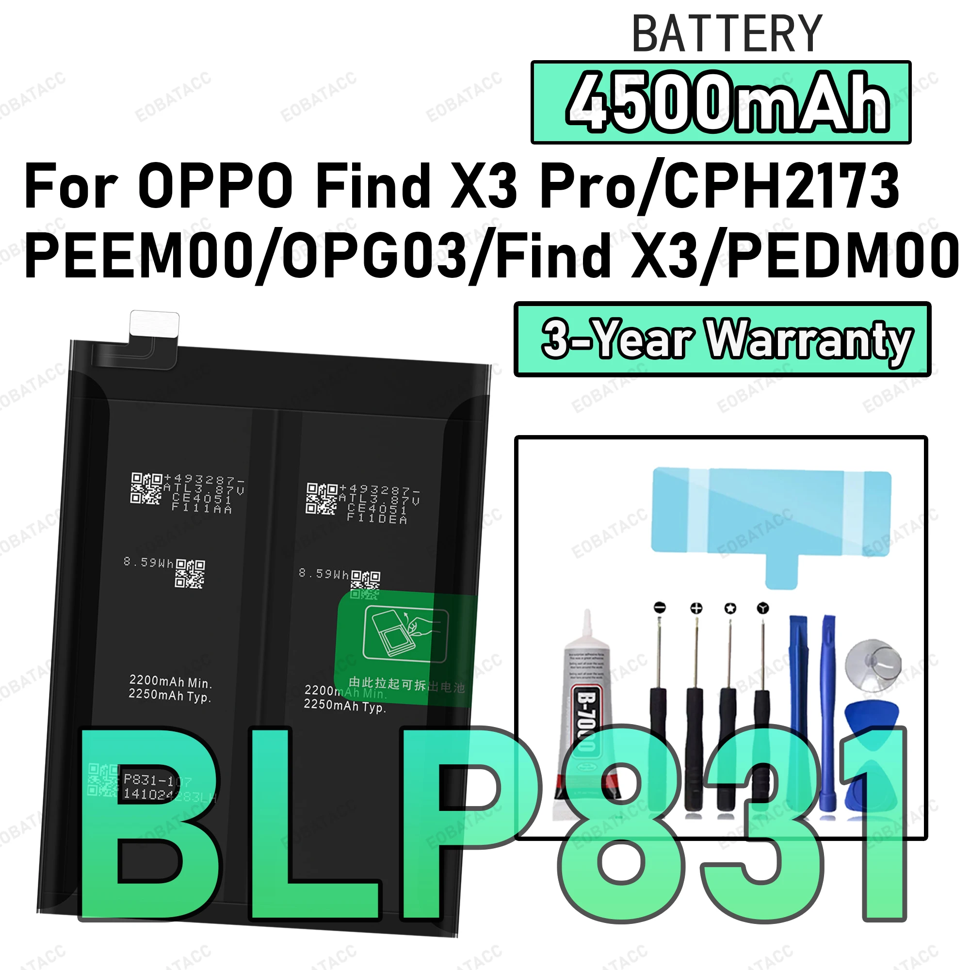 

100% New High Quality BLP831 Battery For OPPO FIND X3 Pro/CPH2173/Find X3/PEDM00 Batteries+Free tools