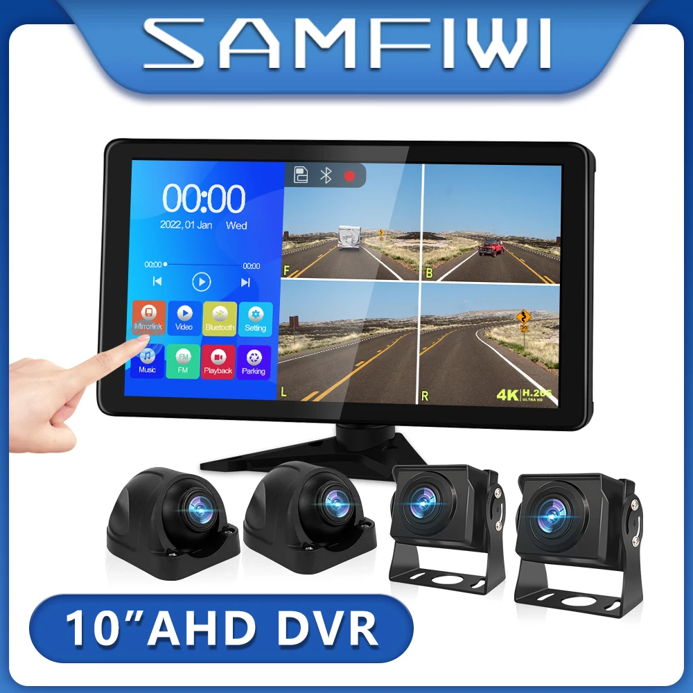 

10.36" AHD 4CH IPS Touch Screen Monitor Recording DVR 1080P Car Rear View Camera Truck Vehicle Support FM Mirrorlink