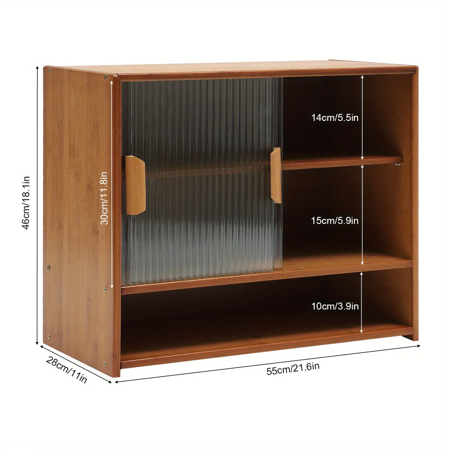 Pantry Sideboard High Quality Bamboo Glass Laminated Board Three Shelves Two Way Sliding Doors Ample Storage High Stability