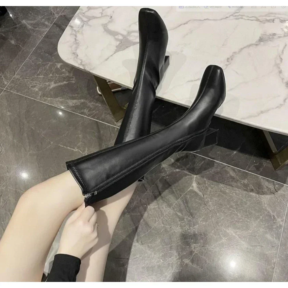 Women Knee High Boots Female Leather Knight Boots Booties Lady High Heels White Autumn Shoes Women