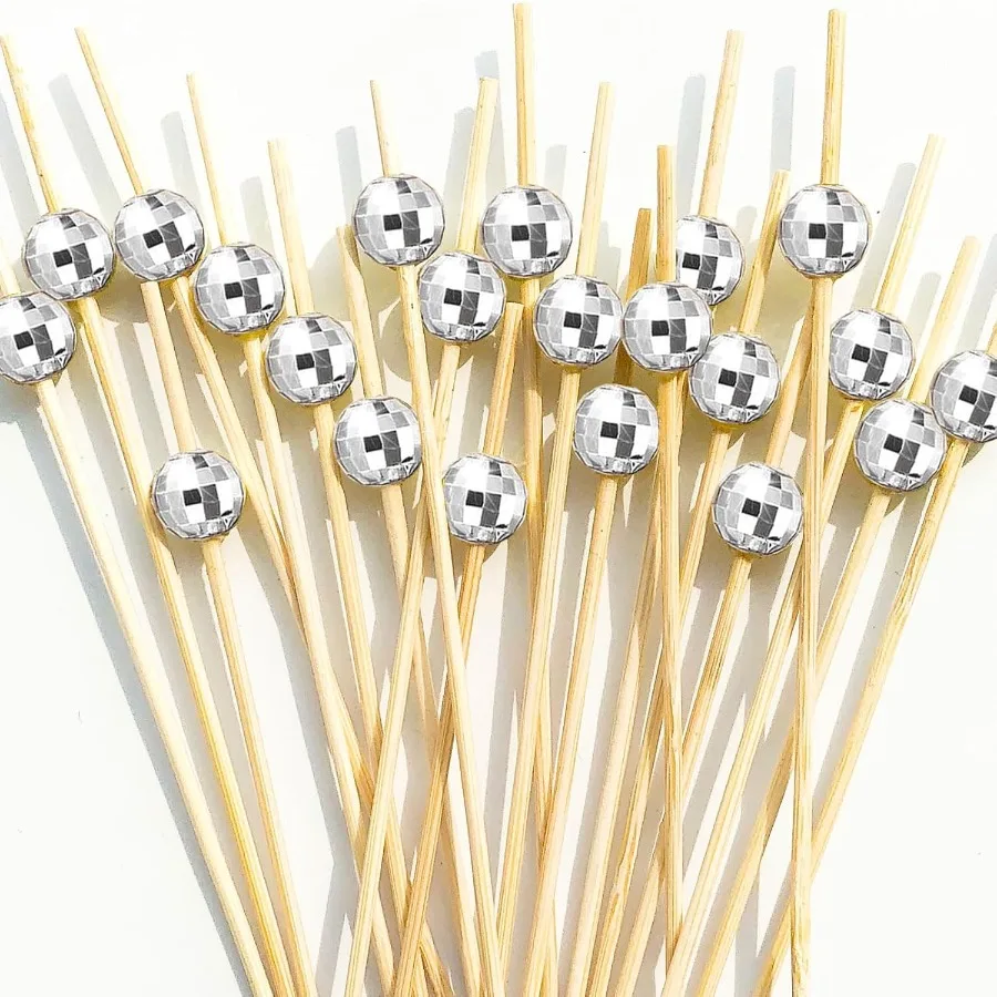 

Disco Cocktail Picks Необычные зубочистки для закусок 100 шт. 4,7 дюйма Длинные роционные бамбуковые зубочистки Cocktail ewers Charcuterie S