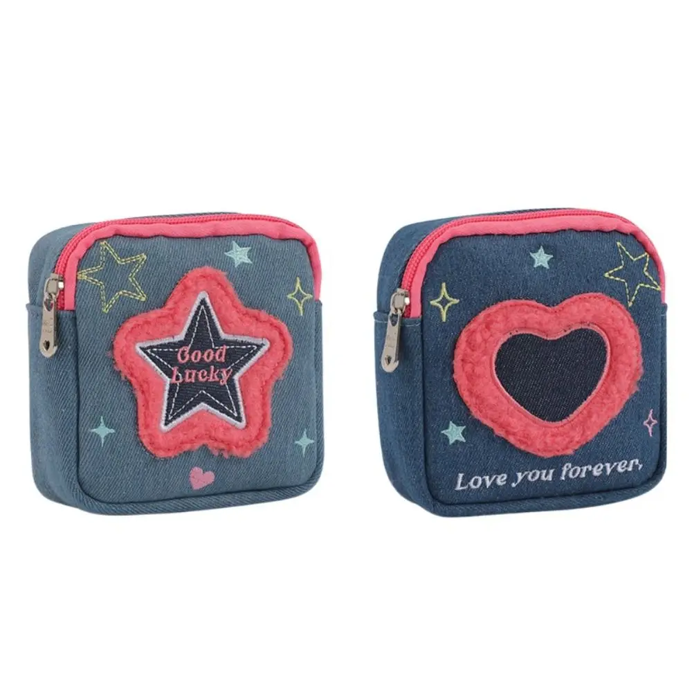 Geborduurde Denim Portemonnee Ster Liefde Hart Doek Portemonnee Koreaanse Stijl Lippenstift Opbergtas Vierkante Kleine Tas Vrouw/Kinderen