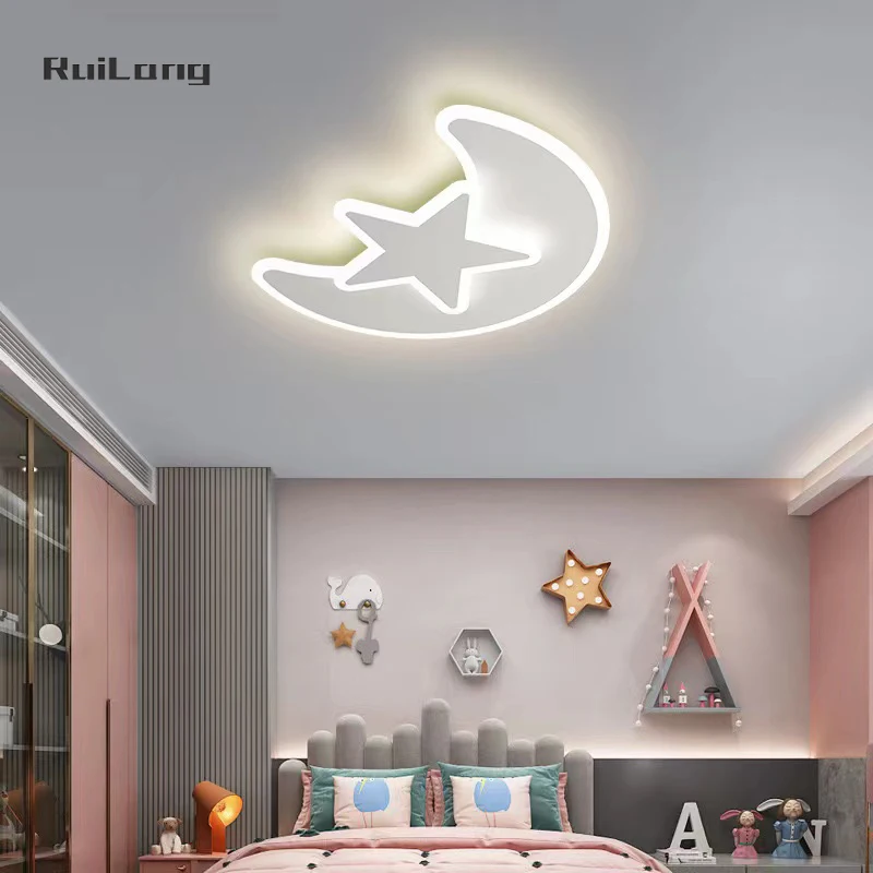 Kids Room Ceiling Lamp Star Moon Chandelier Cartoon White Decor Nursery Baby Boy Girl Children Bedroom Plafon led Ceiling Lights