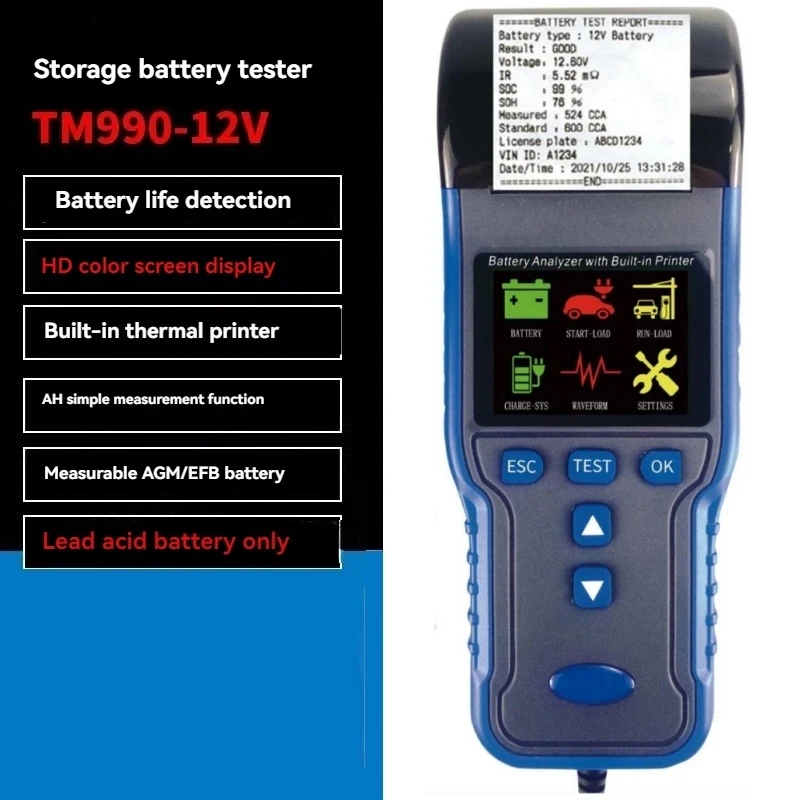 Built In Printer Battery Tester For Battery Life Detection Battery Internal Resistance Support For AGM/EFB Batteries TM200/TM990