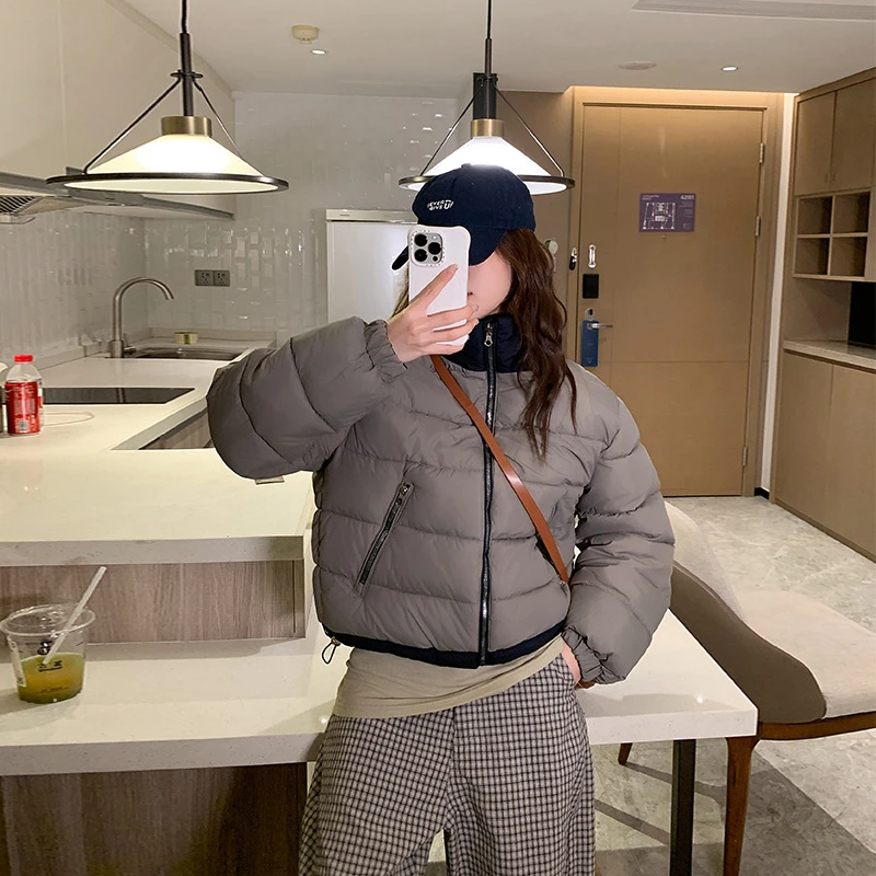 ฤดูใบไม้ร่วงฤดูหนาวใหม่กีฬาผ้าฝ้ายเบาะเสื้อผ้าสวมใส่สองด้านผู้หญิงผ้าฝ้ายเบาะ Stand-up COLLAR Casual Coats แนวโน้ม