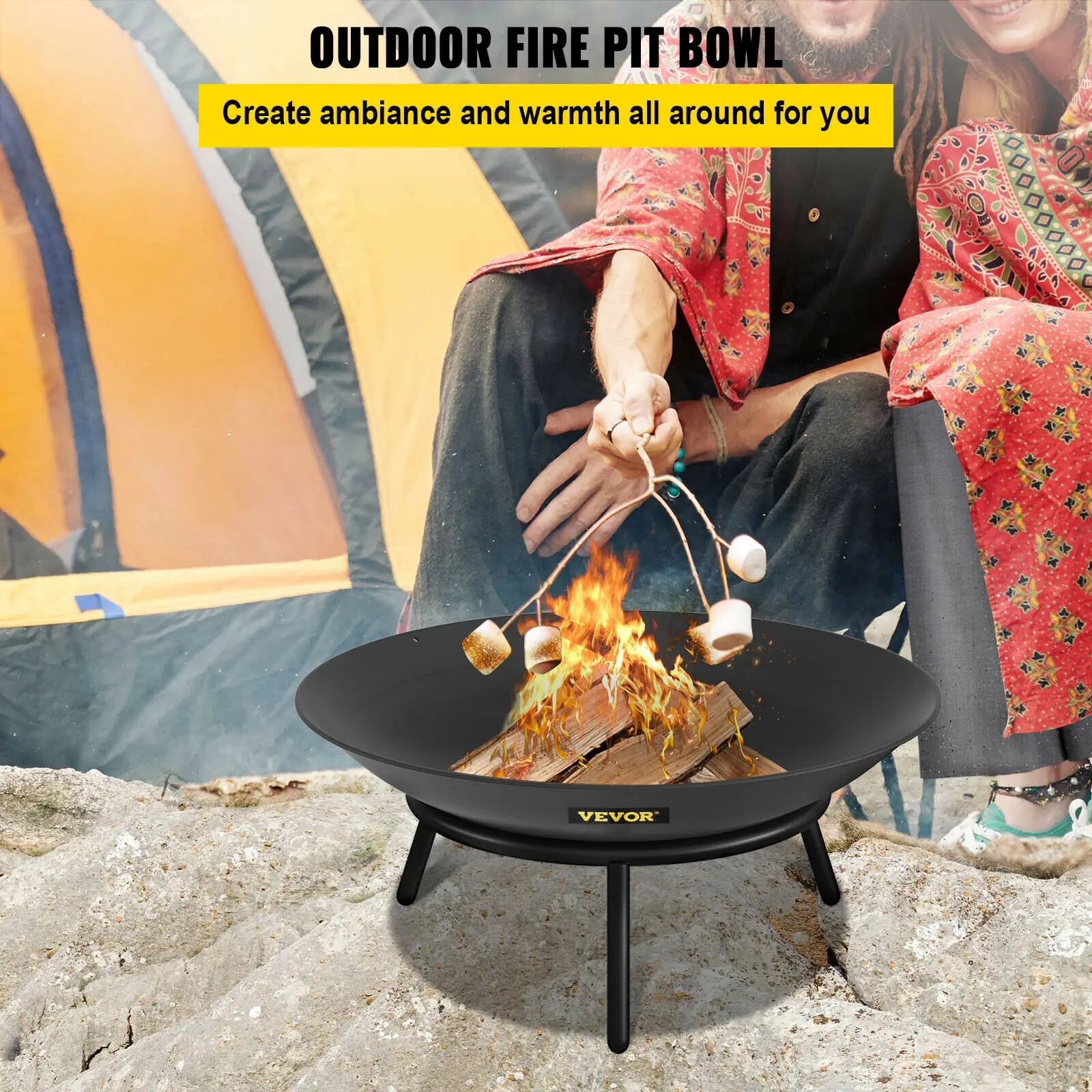 VEVOR Fire Pit Bowl BBQ stufa 22 ''28'' 30 ''acciaio al carbonio/ghisa per stare al caldo, patio all'aperto terrazza cortile Barbecue