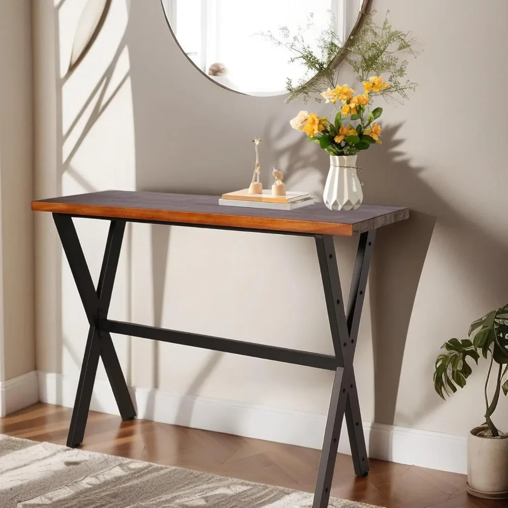 طاولة كونسول صناعية، 41.3 طاولة بار عالية للمطبخ، غرفة المعيشة، بار القهوة، إطار معدني أسود، طاولة طعام، 47.2 #2