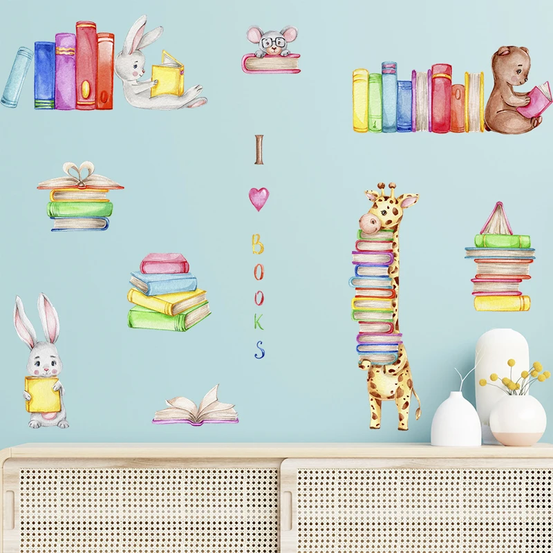 Giraffe Bear Rabbit Wall Stickers Essential Cartoon Animal Reading Patterns for Children's Rooms Making Children Fall in Love