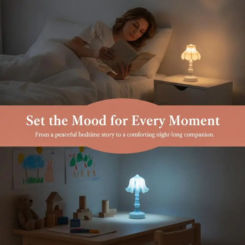1Pc Mini Retro LED Flower Desk Lamp, Lily Of The Valley Lotus Night Light Dollhouse Simulated Furniture Decor Toy