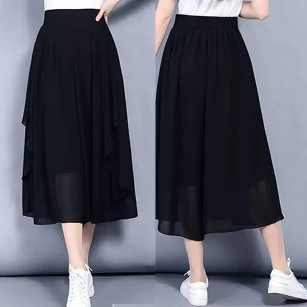 

New Casual Pants Elastic Waist Culottes Stylish Women's Wide Leg Pants Collection Casual Culottes High Waist Skirt for Everyday