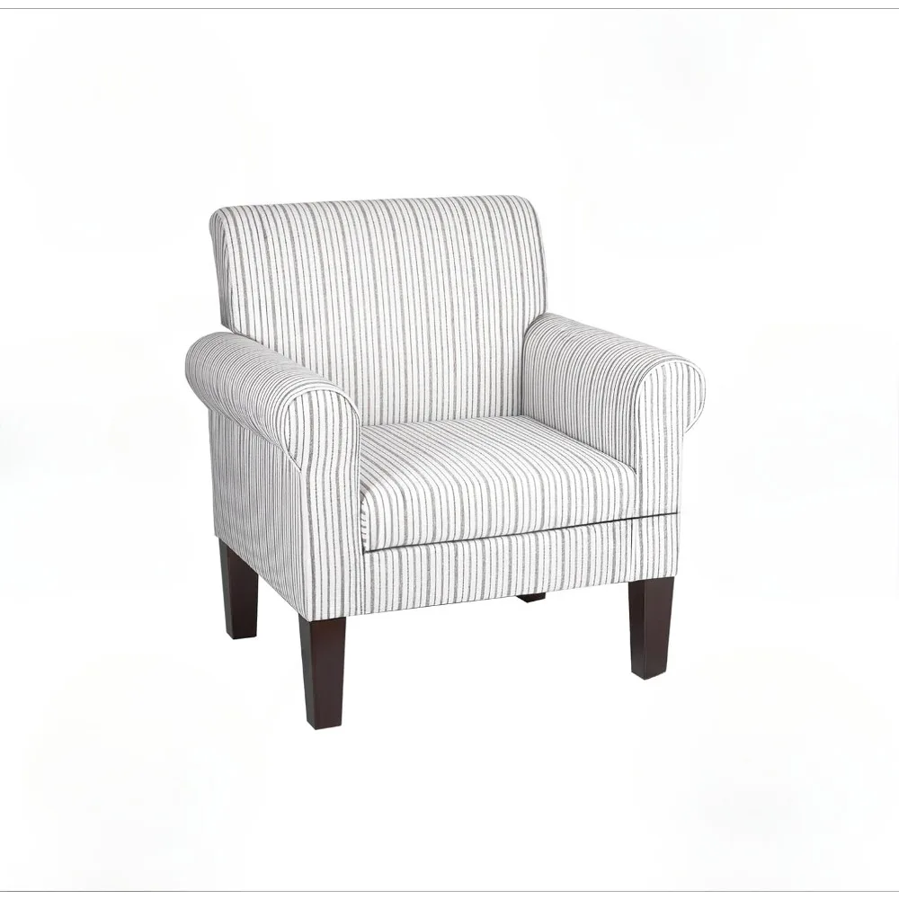 Moderne gestreepte koffiestoel Comfortabele fauteuil bekleed met linnen, comfortabele leesfauteuil met gevoerde zitting