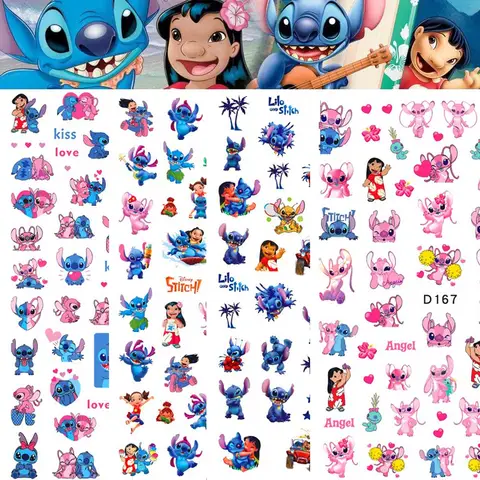 2Pcs 5D Cute Stitch Angle Nail Stickers Cartoon Anime Stitch Nail Art Slider Decals 9X7cm Self Adhesive Manicure Stitch Sticker