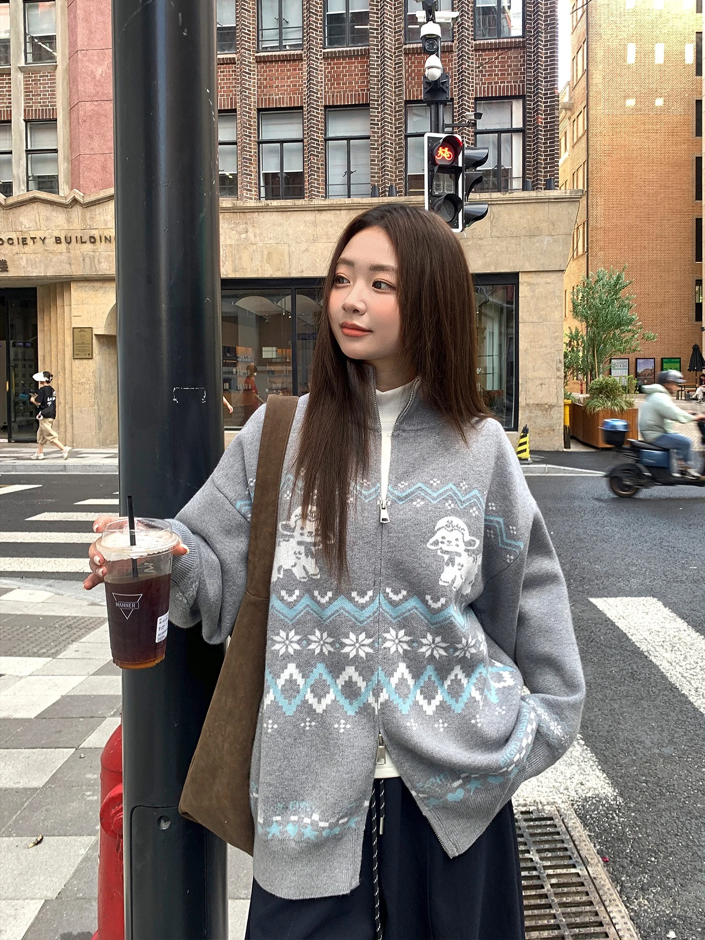 

Women's Zipper Stand Collar Knitted Sweater Coat Autumn Winter Outerwear Inner Match Long Sve Regular Fit Faion Top