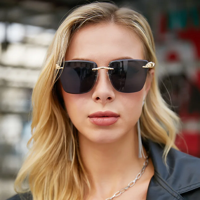 

2022 New Metal Leopard Head Sunglasses Women Frameless Trend Rimless Sunglasses Glasses Women Gafas De Sol Para Hombre