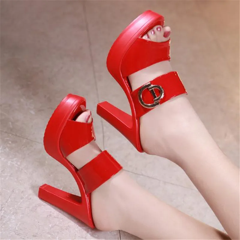 High heels Platform Slippers Summer Shoes  Solid High Heels Slides Women Office OL Fashion Big Size 32-43 Open Slippers