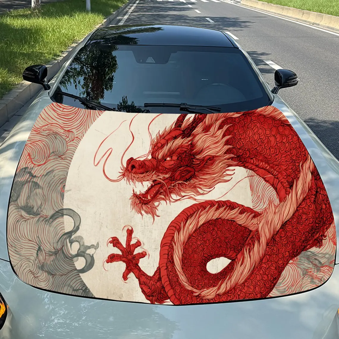 

Ancient Red Dragon Car Hood Sticker PVC Self Waterproof Stick, Striking Auto Exterior Accessories Decor Protect Gift for Lover