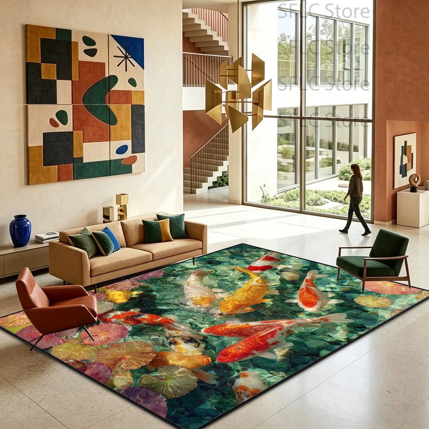 Creative 3D Visual Pond Living Room Carpet Summer Non-slip Washable Bedroom Bedside Mat Soft Short Velvet Study Decoration Rug