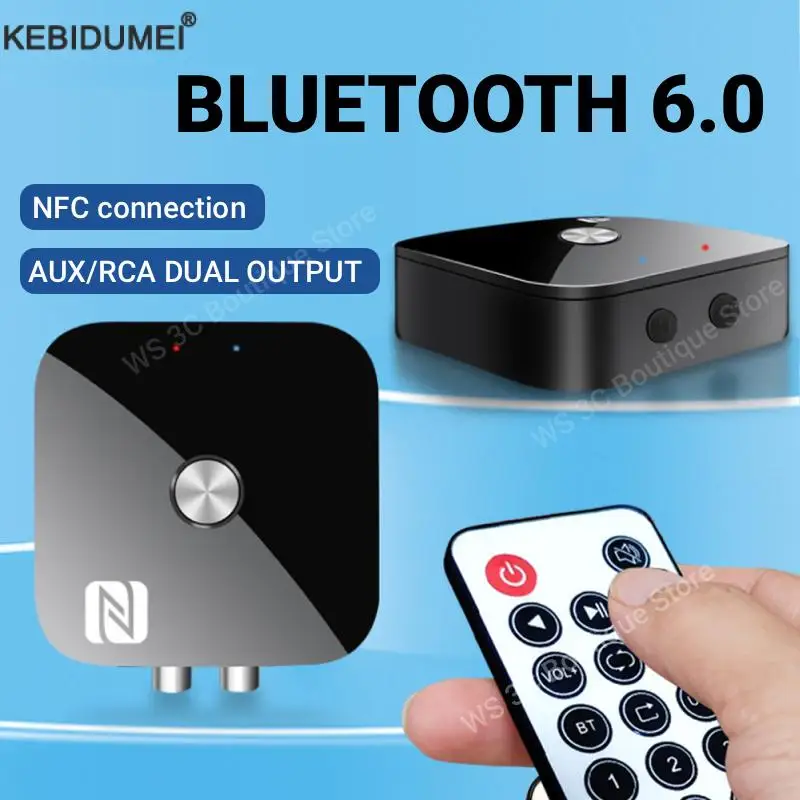 Récepteur Audio NFC Bluetooth 6.0 Aux 3.5mm 2RCA, adaptateur de musique sans fil avec micro USB u-disk Play, télécommande pour TV et voiture