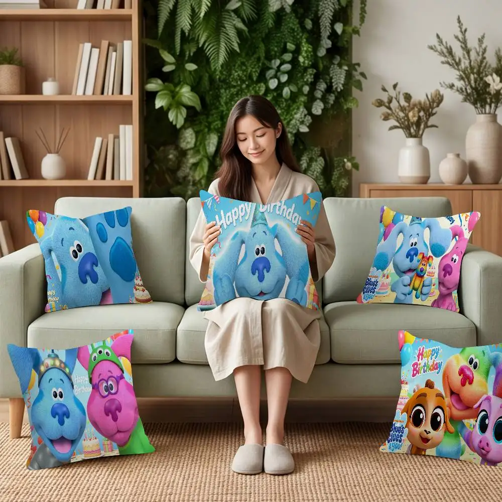 Housse de coussin décorative à thème de dessin animé Blue Clue Dog, housse de coussin carrée pour salon, décoration de la maison